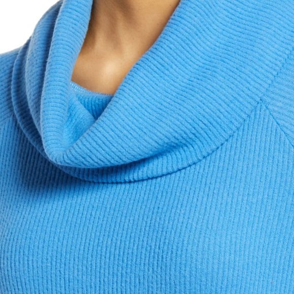 Caslon Nordstrom Beautiful Blue Cowl Neck Ribbed Sweater Top Small 4-6 NWT